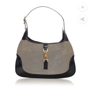 Authentic Gucci Jackie O canvas and black leather shoulder bag